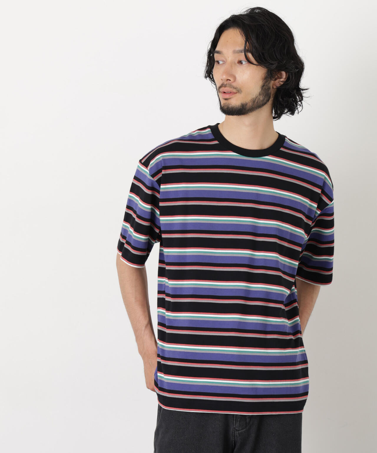 コーマコットンランダムボーダーTシャツ 6726124223