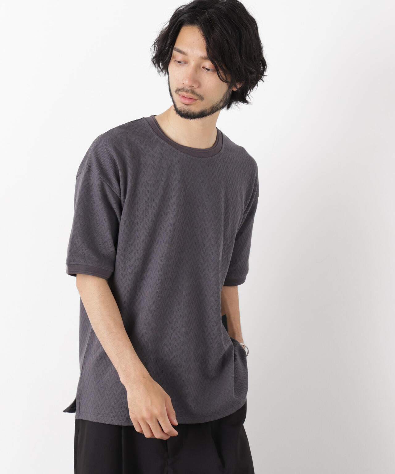 ヘリンボンジャガードTシャツ 半袖 6726124228