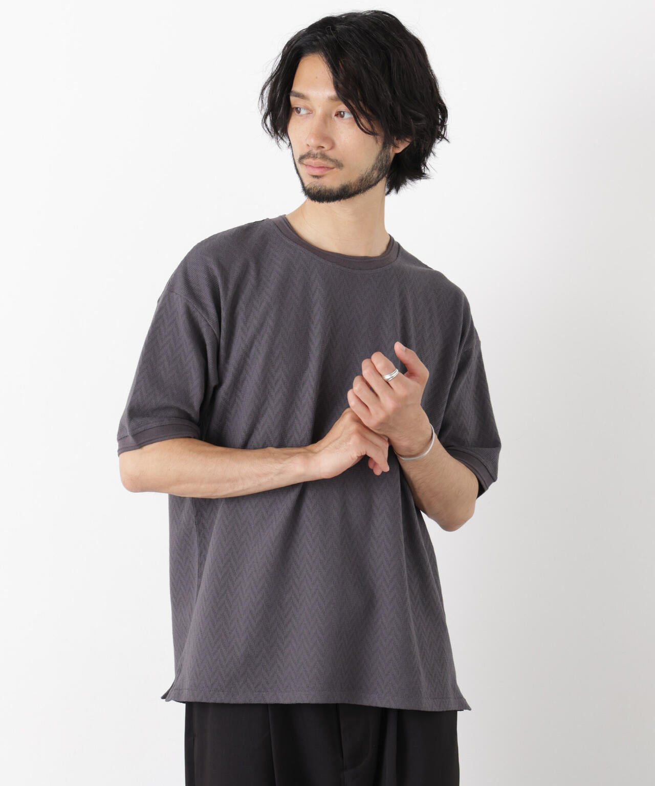 ヘリンボンジャガードTシャツ 半袖 6726124228