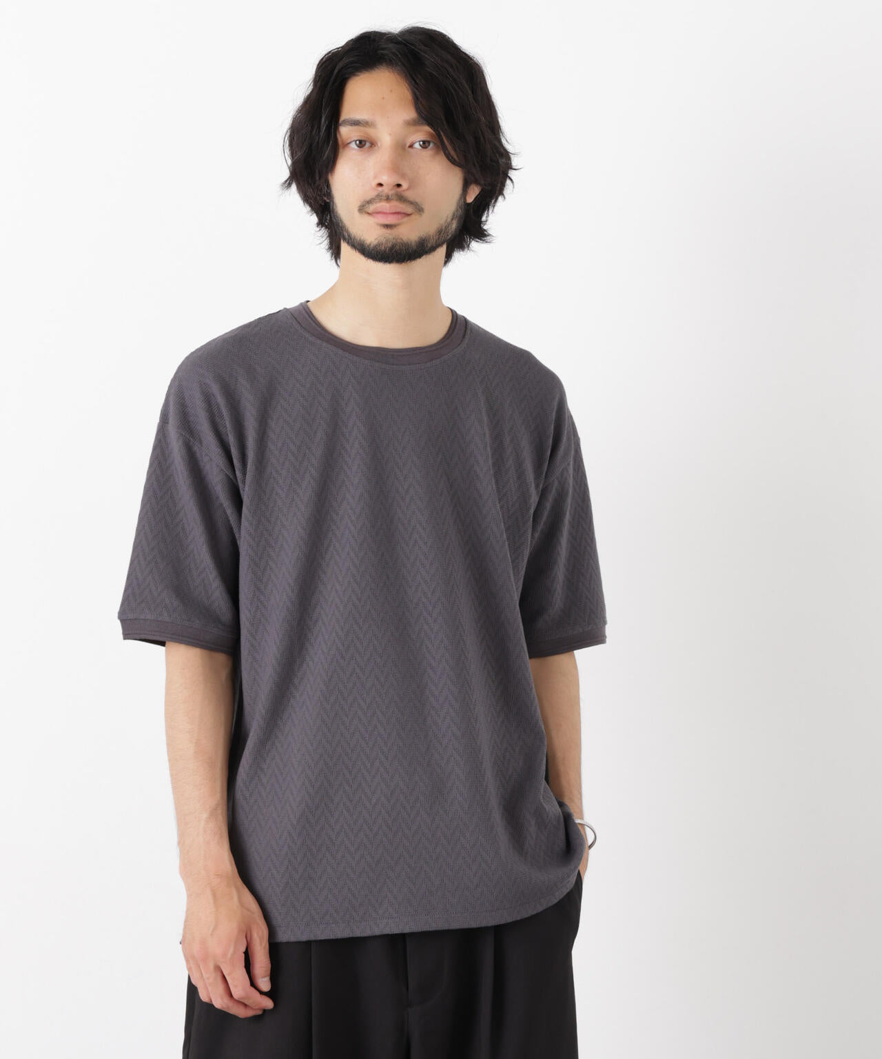 ヘリンボンジャガードTシャツ 半袖 6726124228