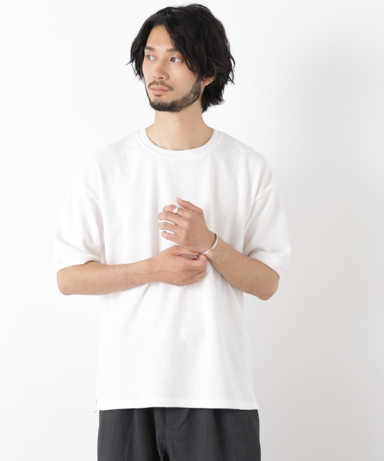 ヘリンボンジャガードTシャツ 半袖 6726124228