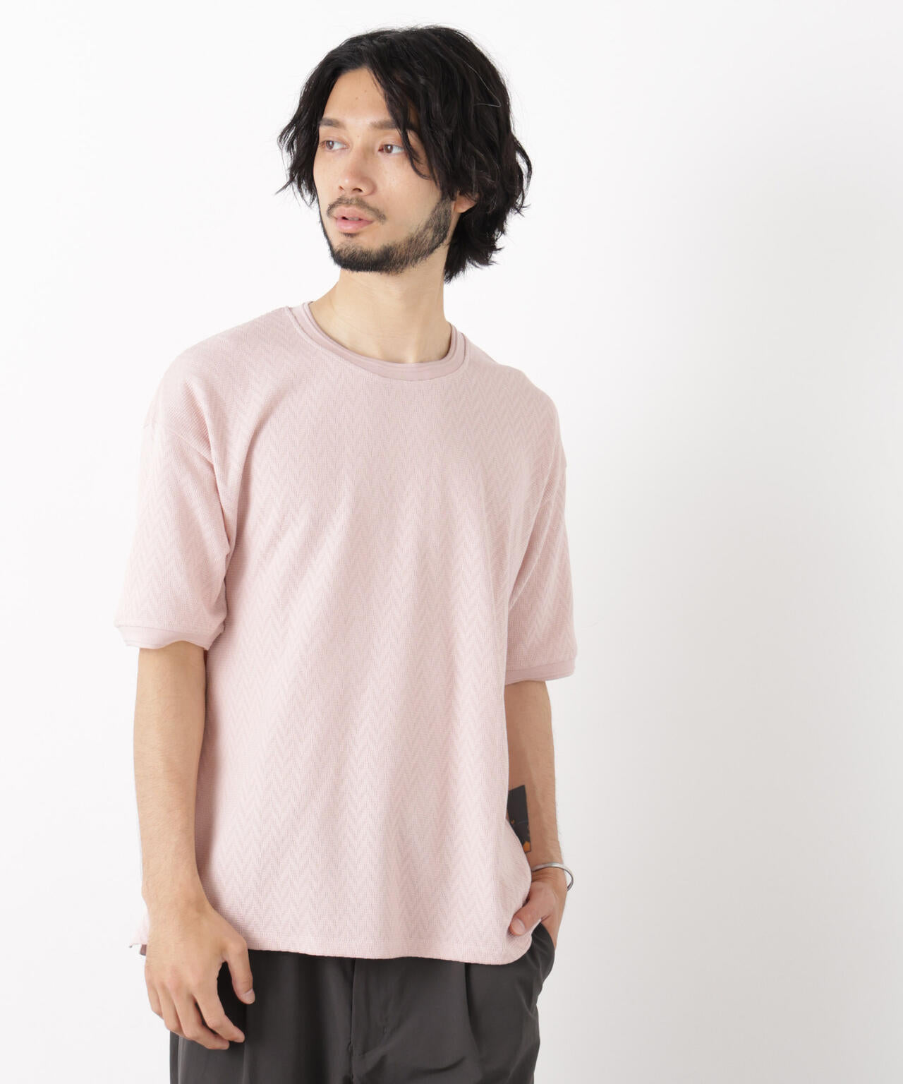 ヘリンボンジャガードTシャツ 半袖 6726124228
