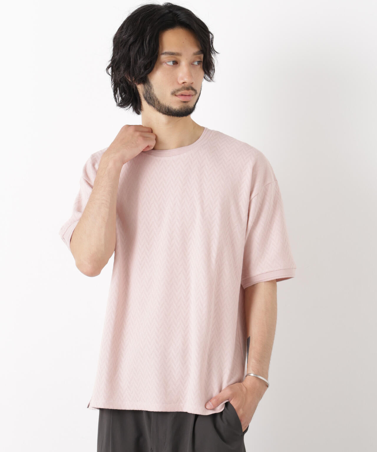 ヘリンボンジャガードTシャツ 半袖 6726124228