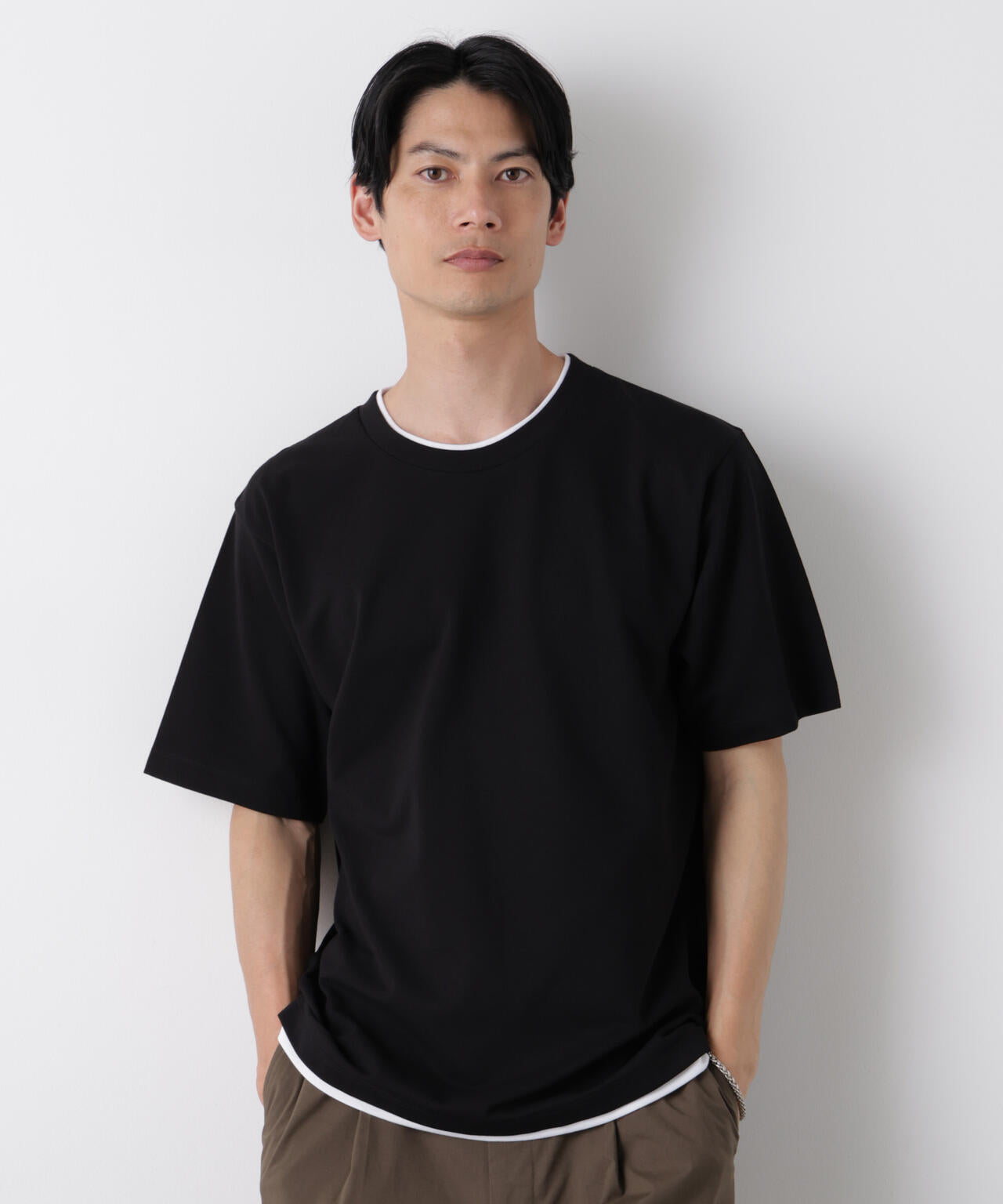 フェイクレイヤード鹿の子Tシャツ 半袖 6726124241