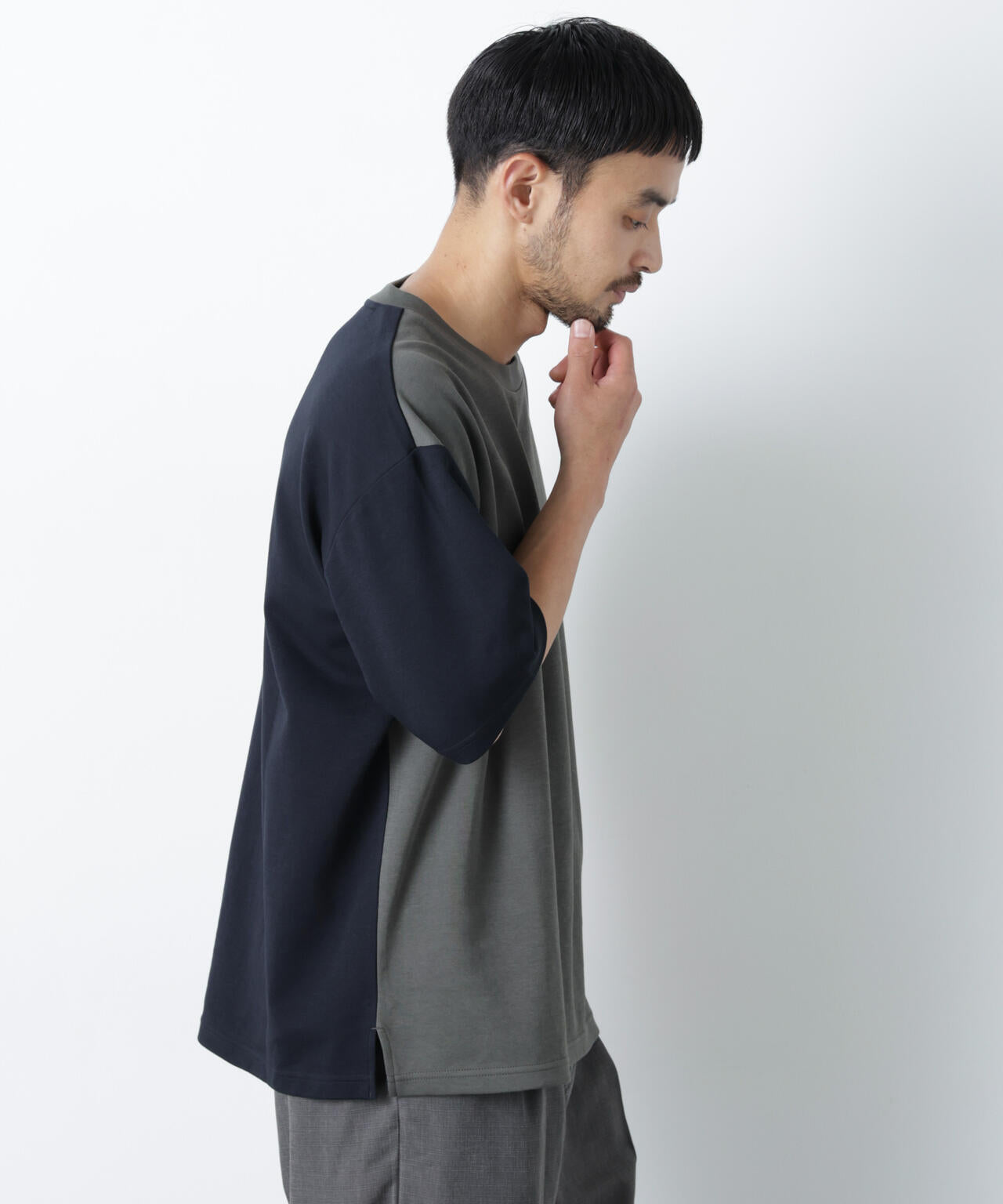 2トーンシルケット切り替えTシャツ 半袖 6726124242