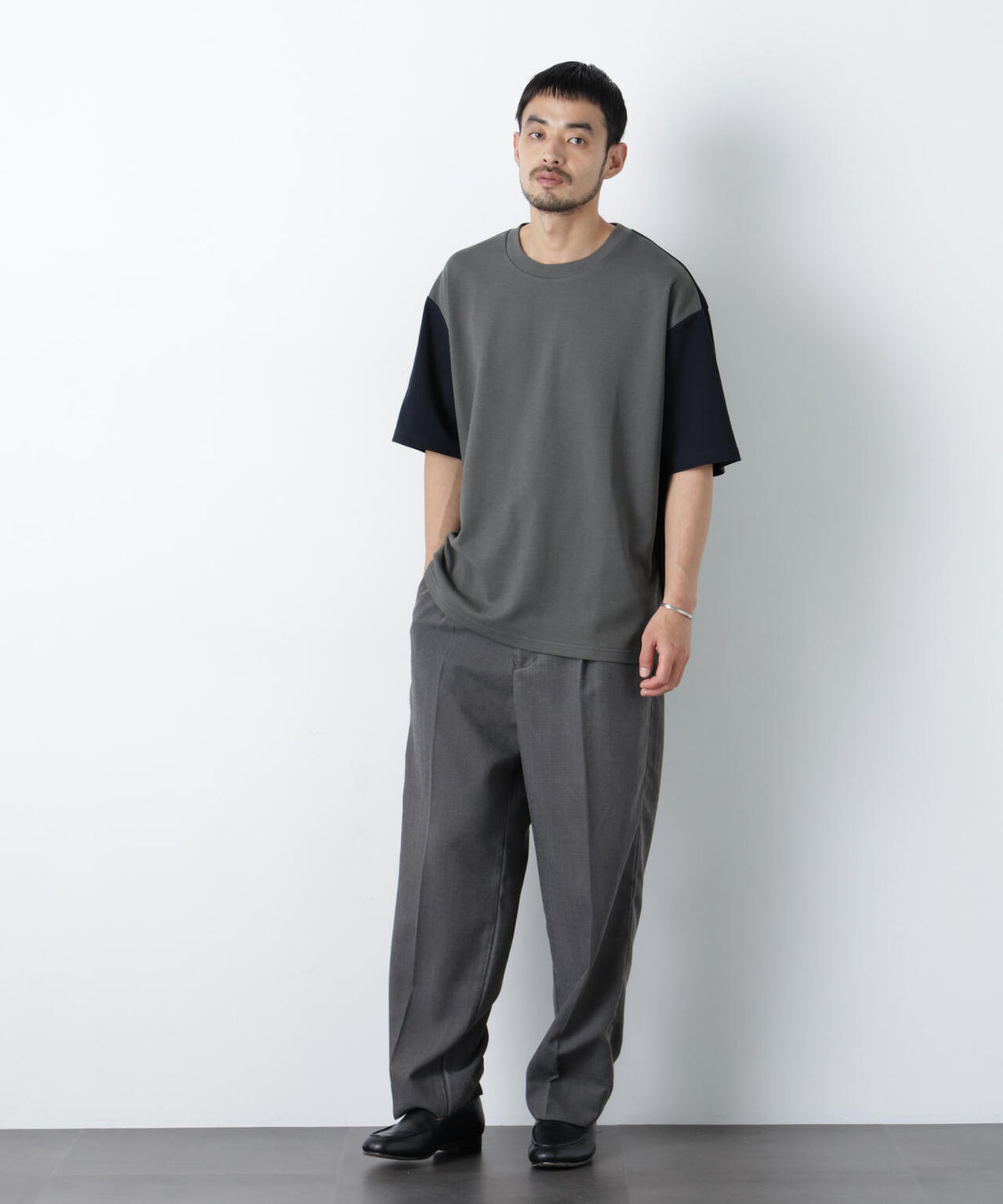 2トーンシルケット切り替えTシャツ 半袖 6726124242
