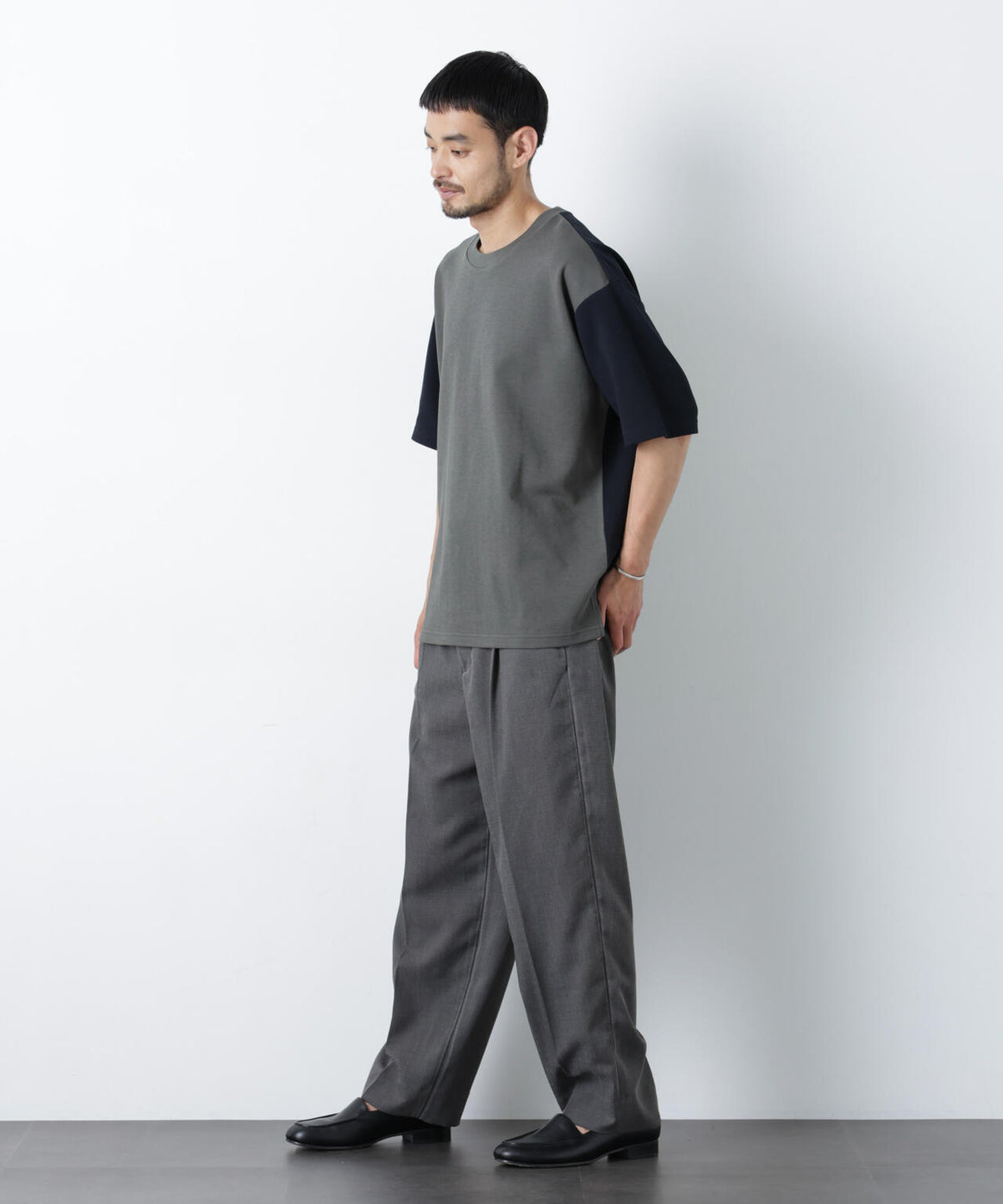 2トーンシルケット切り替えTシャツ 半袖 6726124242