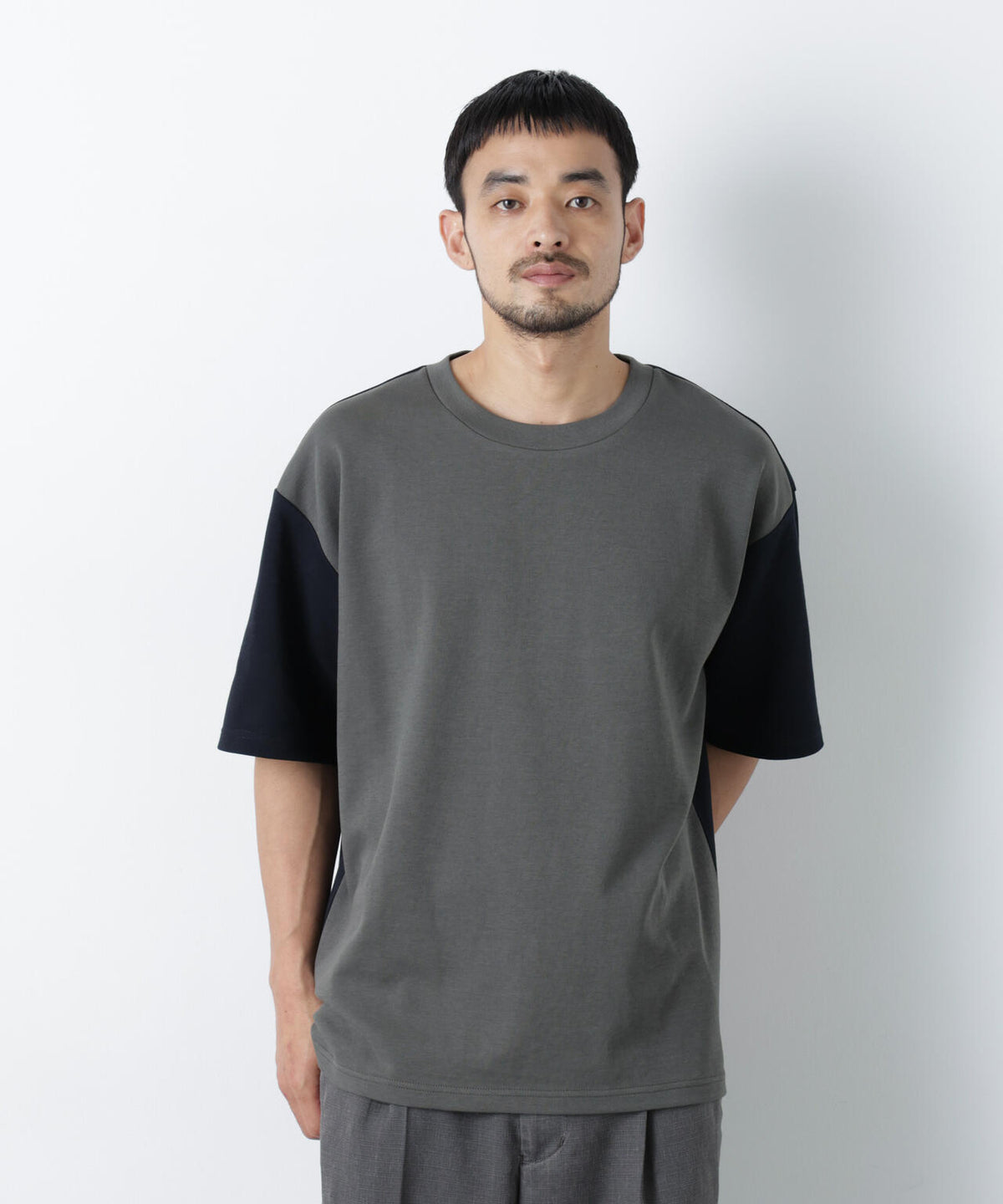 2トーンシルケット切り替えTシャツ 半袖 6726124242