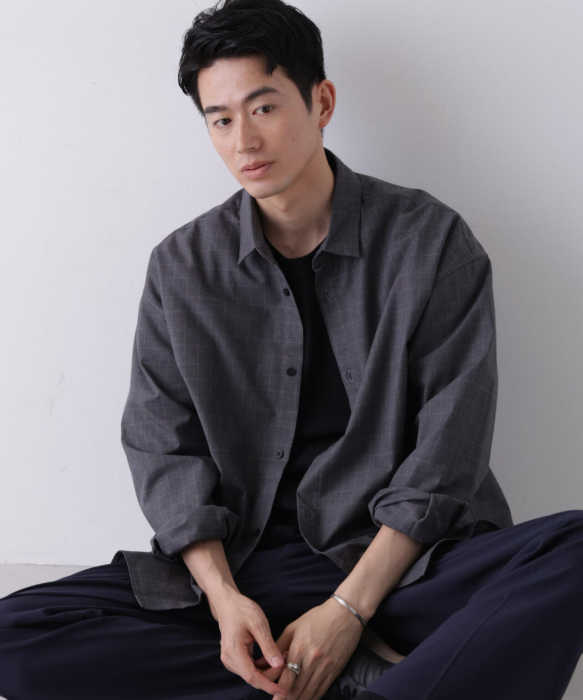 ビッグドレープチェックシャツ 長袖 6726220212