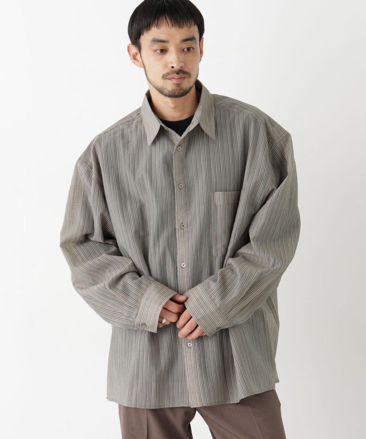 ストライプシアーシャツ 長袖 6726220217