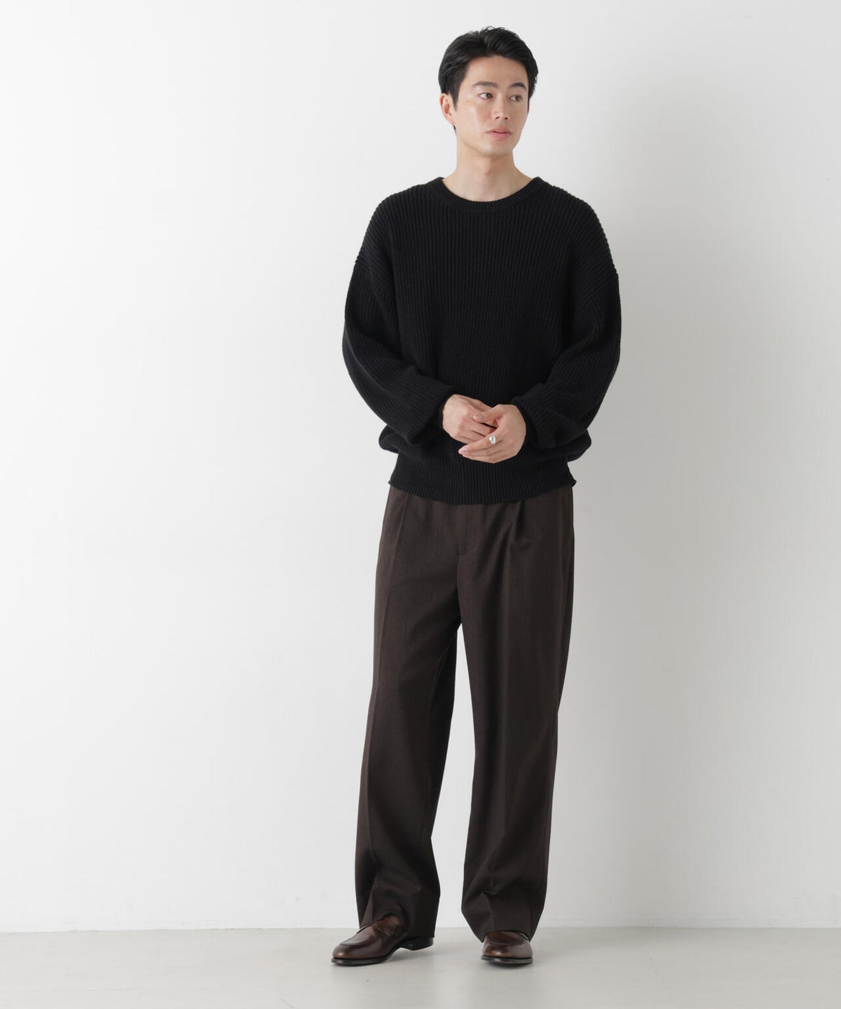 WEB限定/ワイドフィット畔編クルーネックニット 6726222227