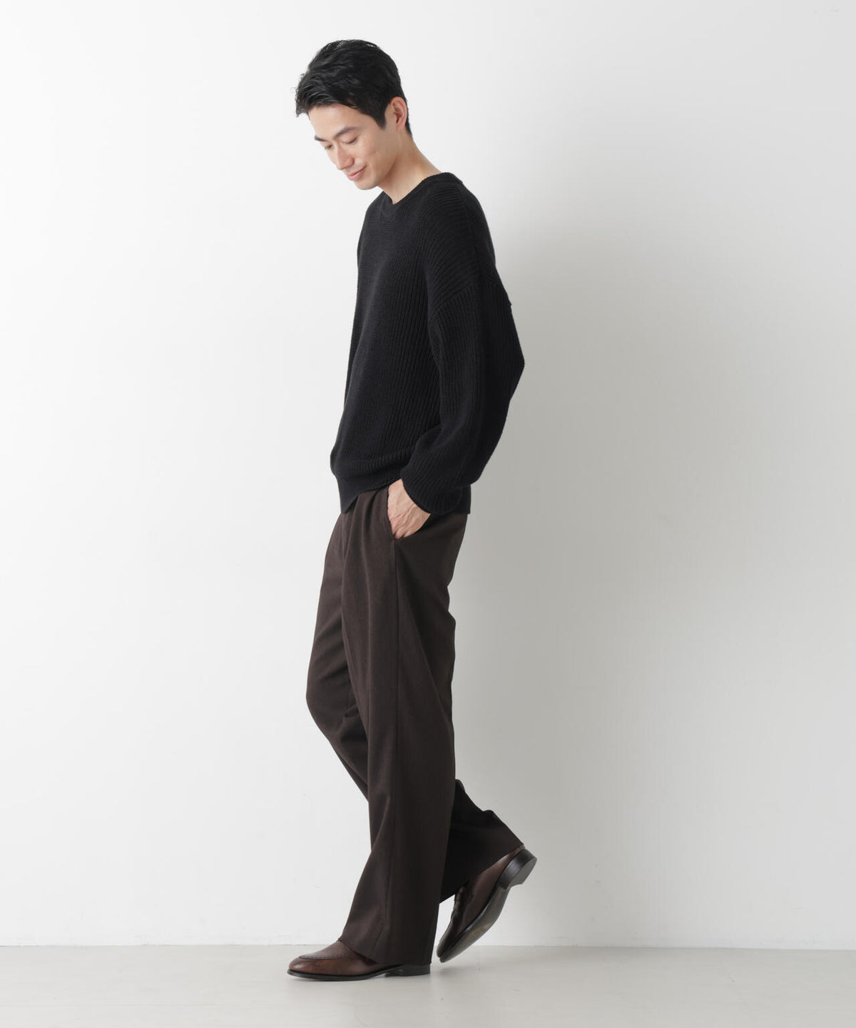 WEB限定/ワイドフィット畔編クルーネックニット 6726222227