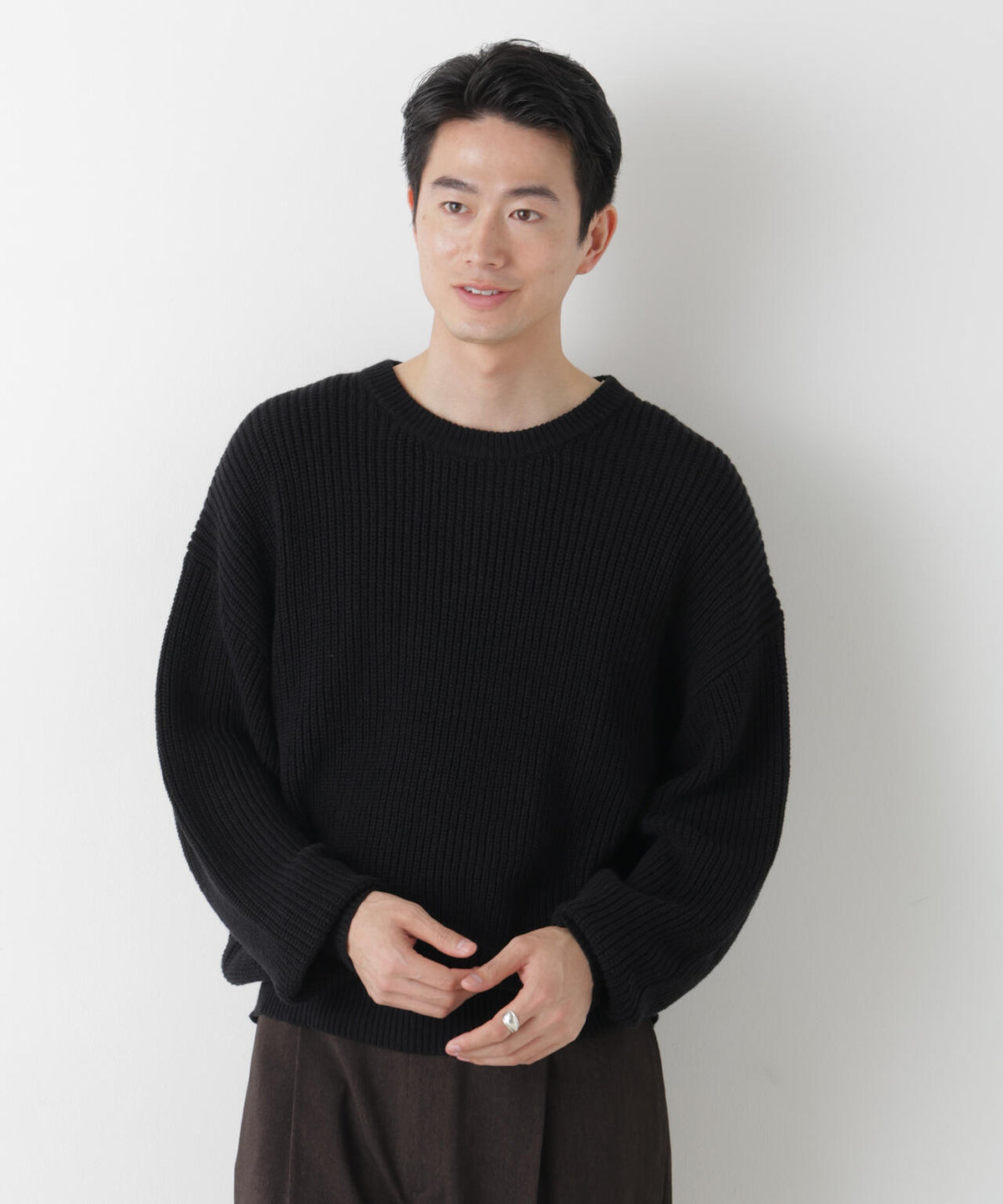 WEB限定/ワイドフィット畔編クルーネックニット 6726222227