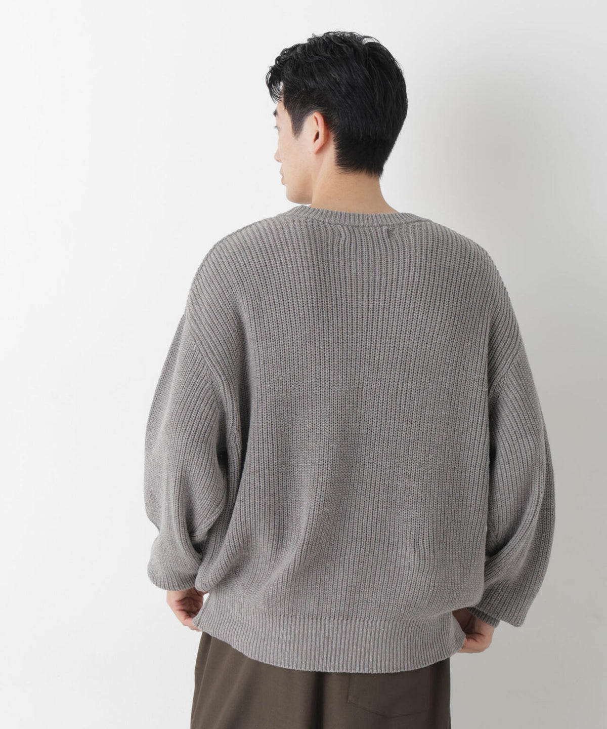 WEB限定/ワイドフィット畔編クルーネックニット 6726222227