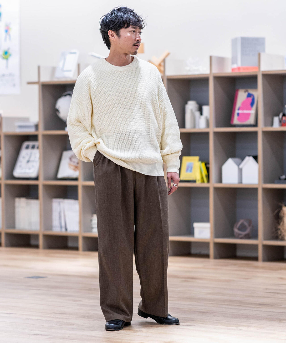 WEB限定/ワイドフィット畔編クルーネックニット 6726222227