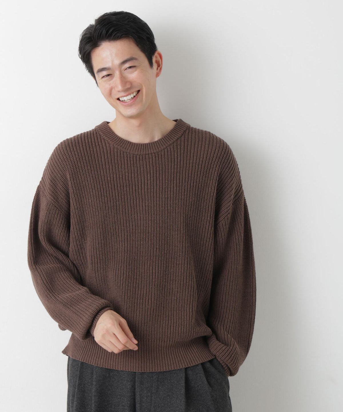 WEB限定/ワイドフィット畔編クルーネックニット 6726222227