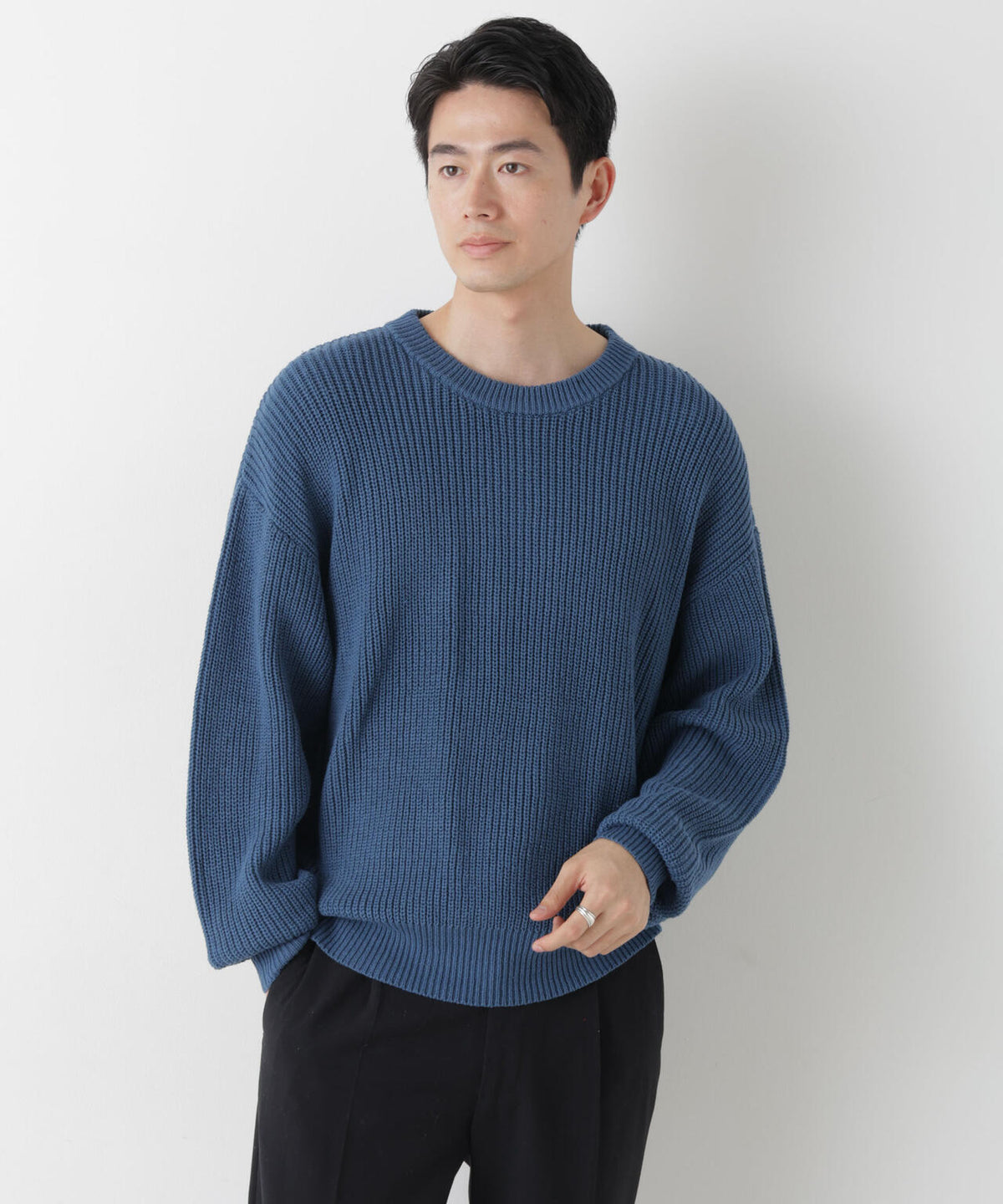 WEB限定/ワイドフィット畔編クルーネックニット 6726222227