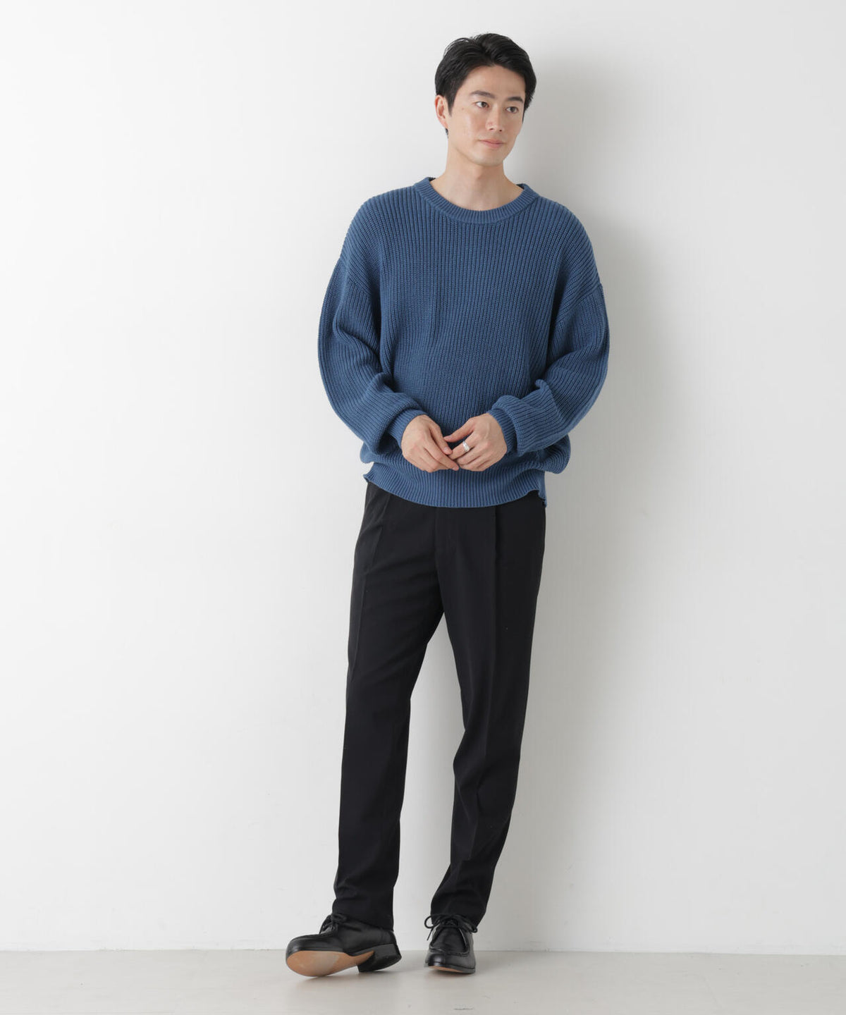 WEB限定/ワイドフィット畔編クルーネックニット 6726222227