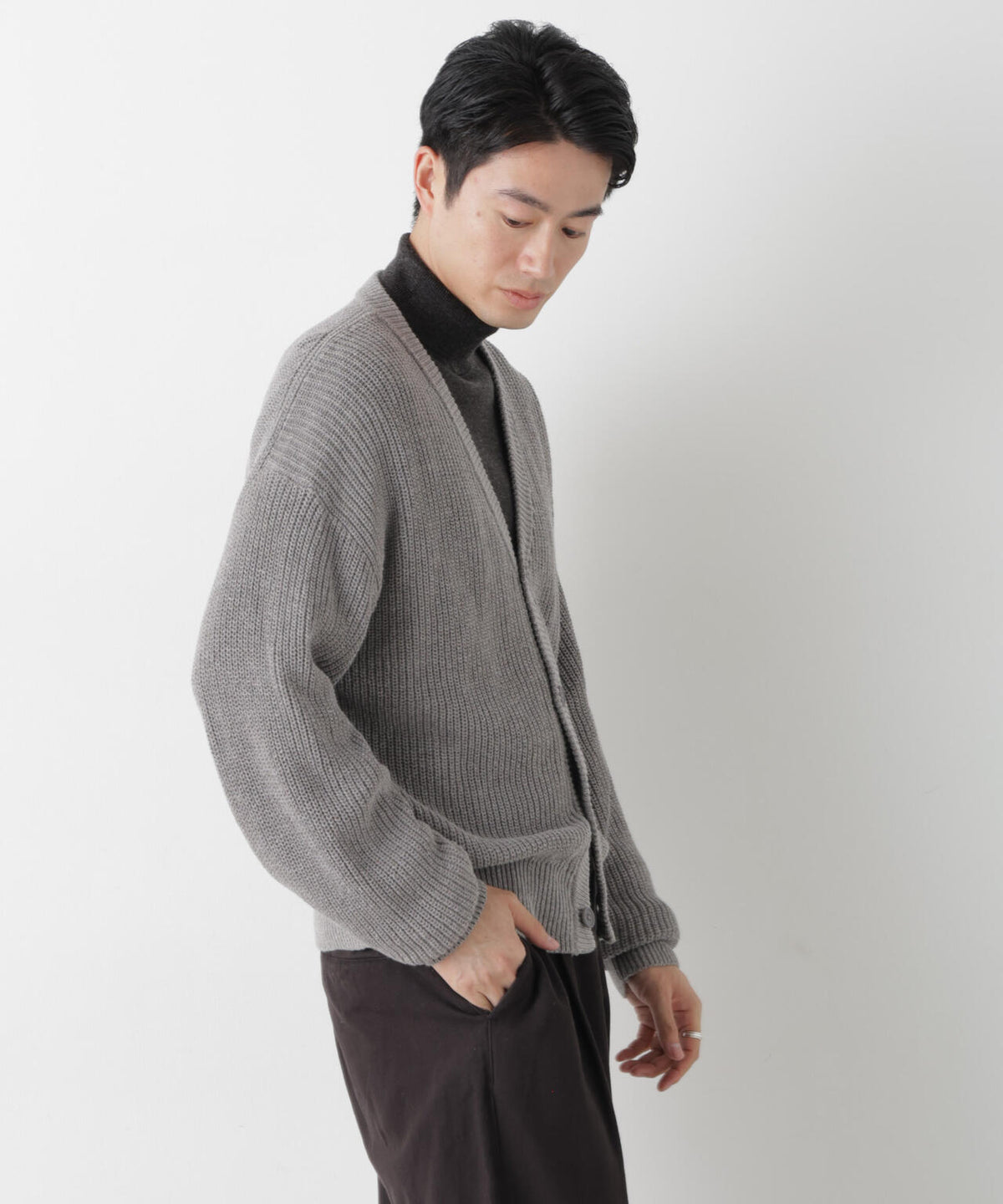 WEB限定/ワイドフィット畔編カーディガン 6726222228