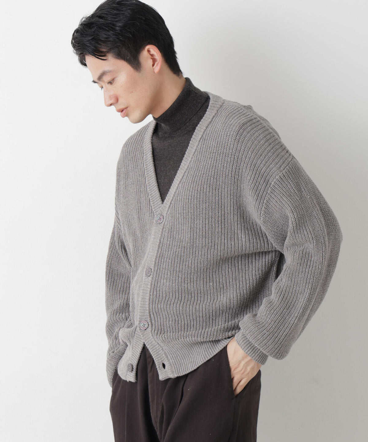 WEB限定/ワイドフィット畔編カーディガン 6726222228
