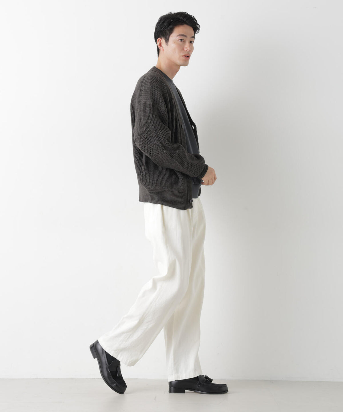 WEB限定/ワイドフィット畔編カーディガン 6726222228