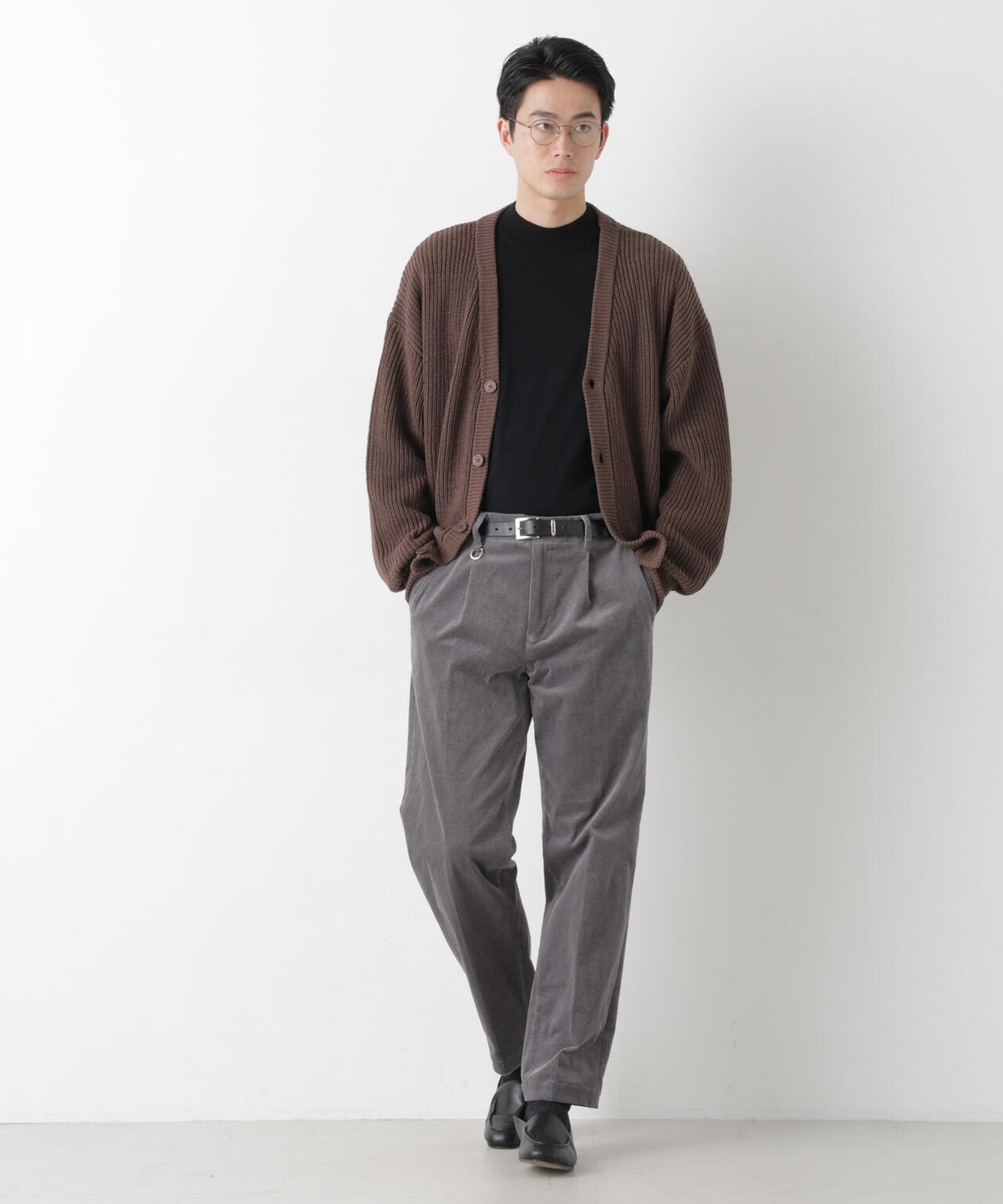 WEB限定/ワイドフィット畔編カーディガン 6726222228