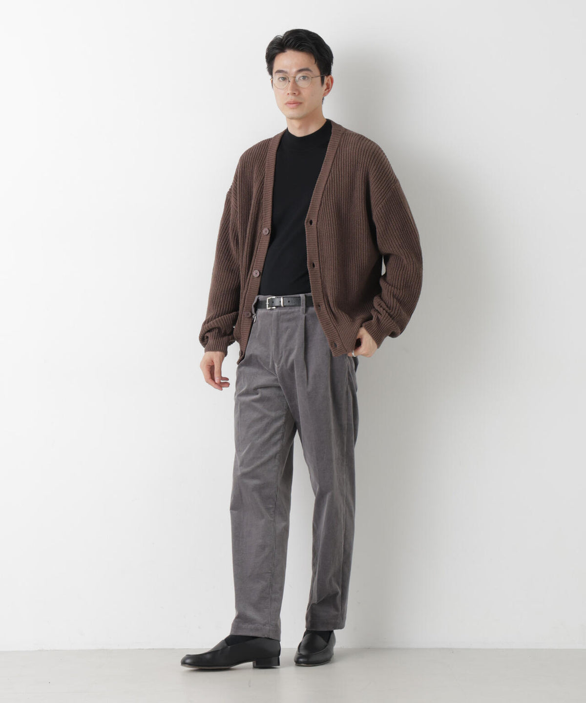WEB限定/ワイドフィット畔編カーディガン 6726222228