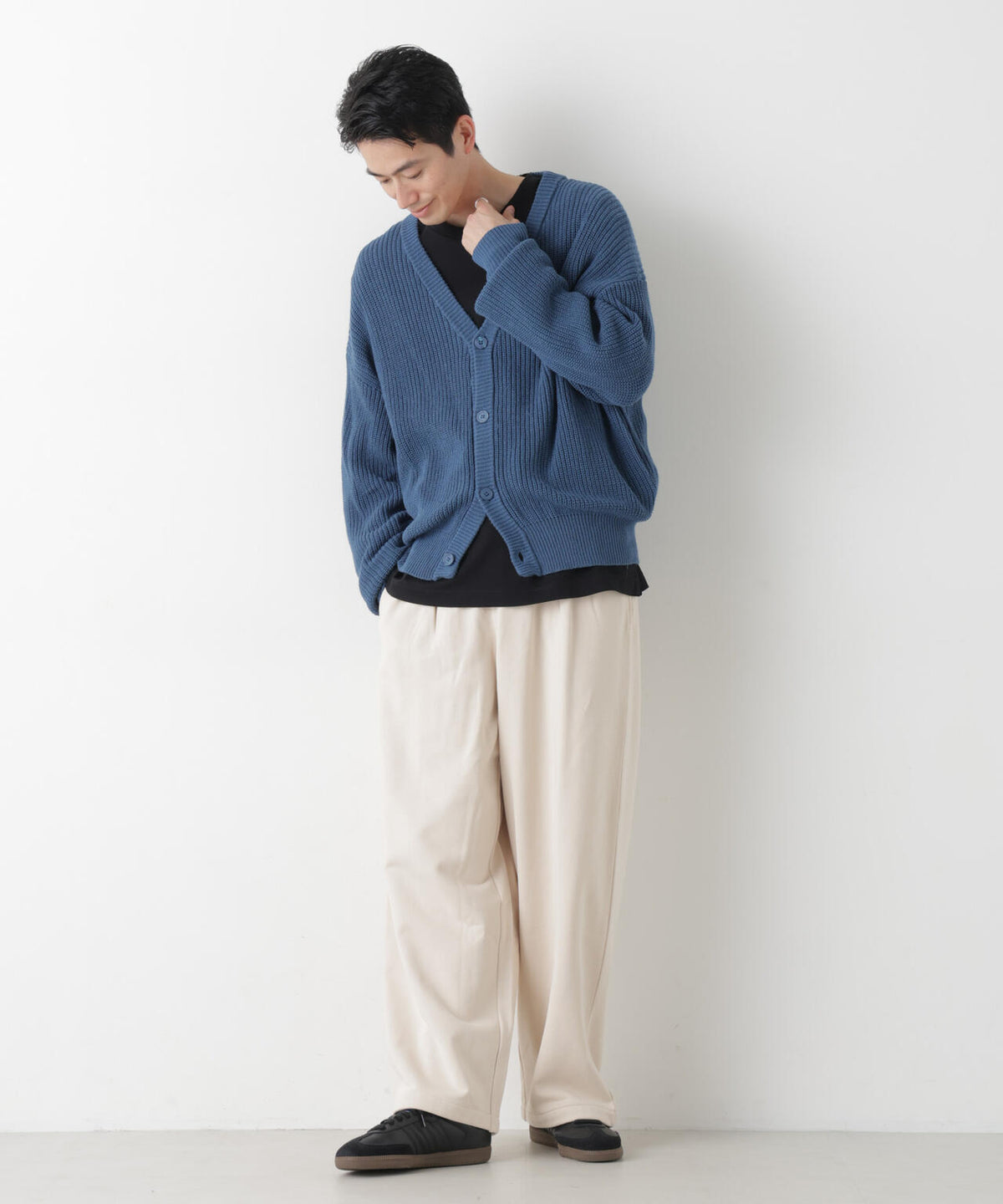 WEB限定/ワイドフィット畔編カーディガン 6726222228