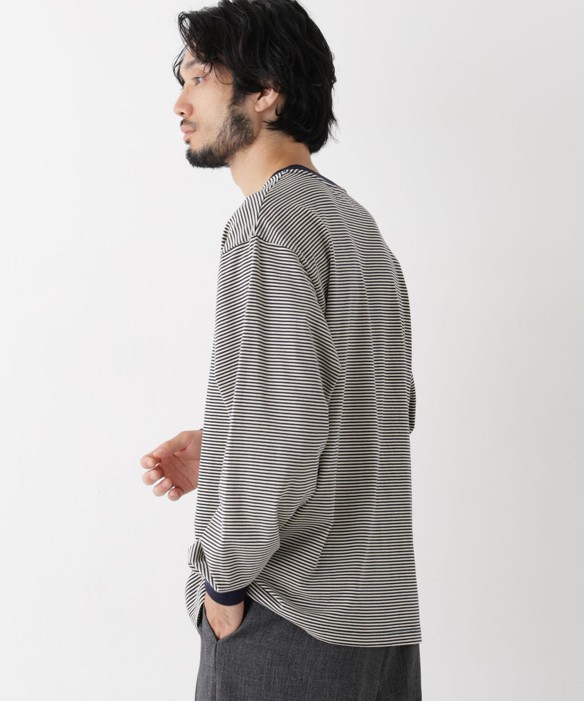 コーマコットン先染めボーダーTシャツ 長袖 6726223210