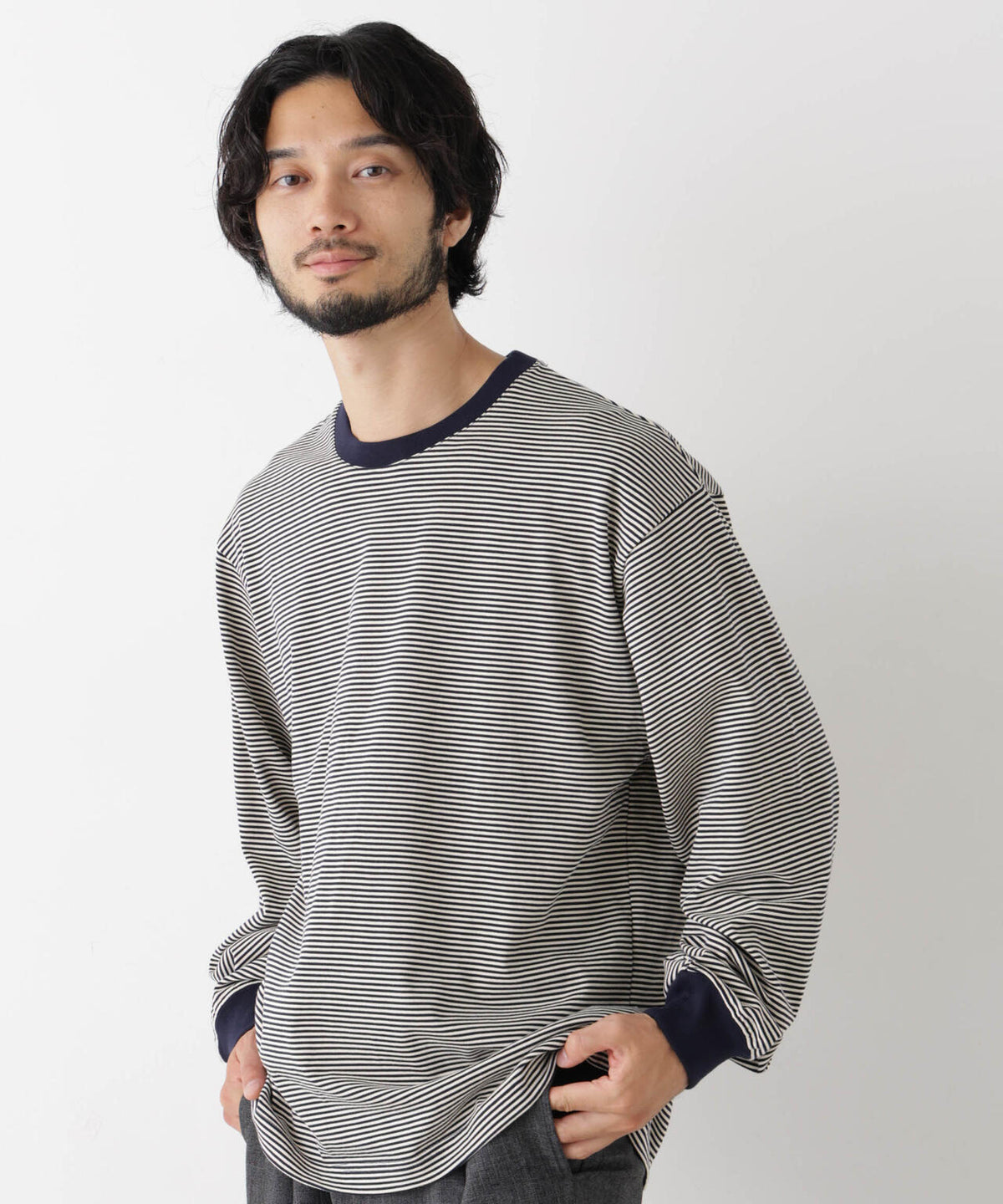 コーマコットン先染めボーダーTシャツ 長袖 6726223210