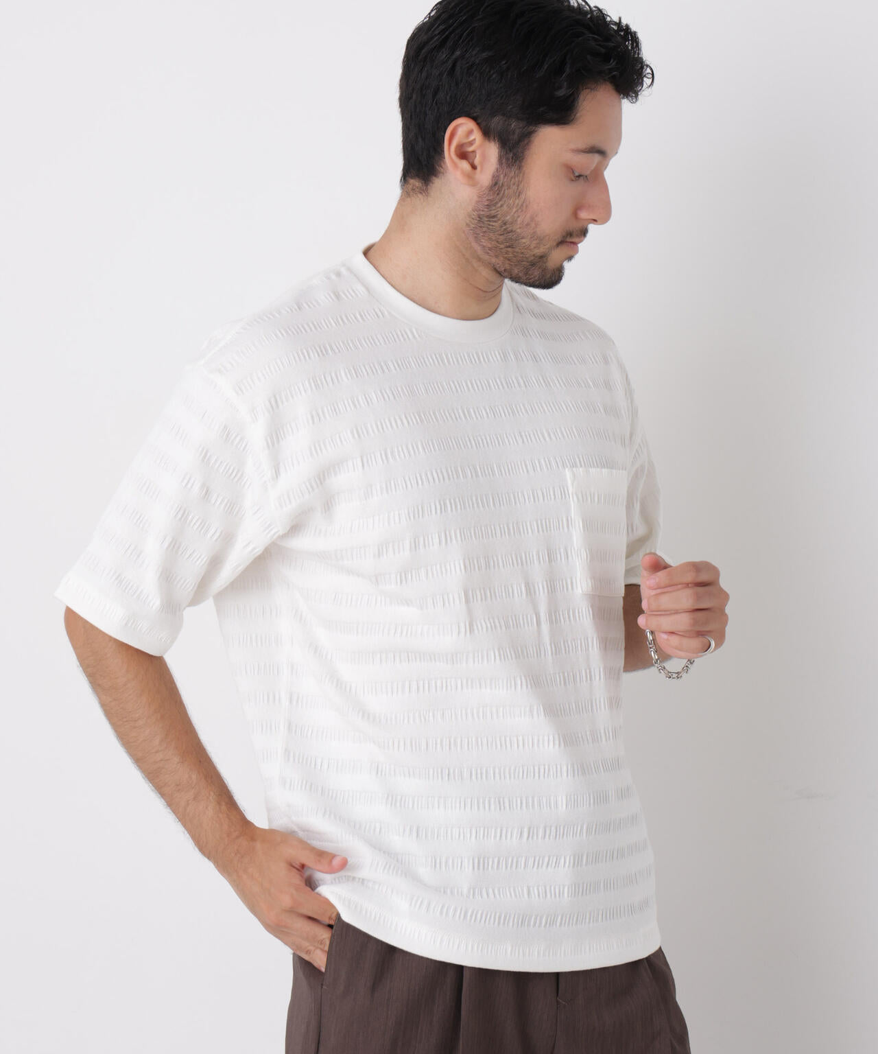 リブボーダーポケットTシャツ 半袖 6726224216