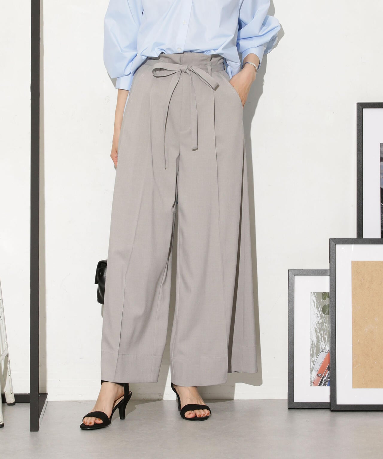 ベルト付きハイウエストワイドパンツ 6733227304