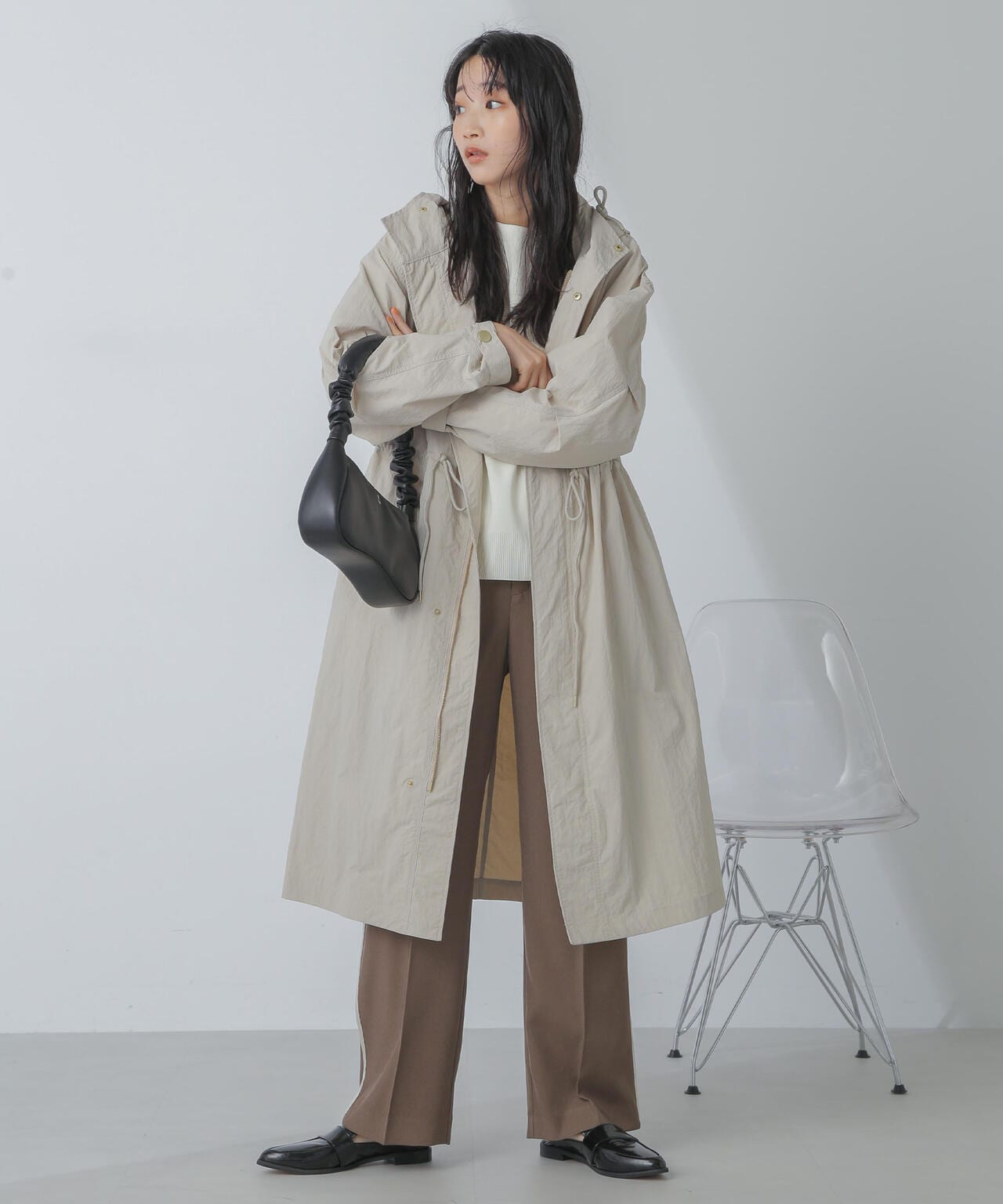 撥水&花粉ガード加工フードロングコート 6734111309