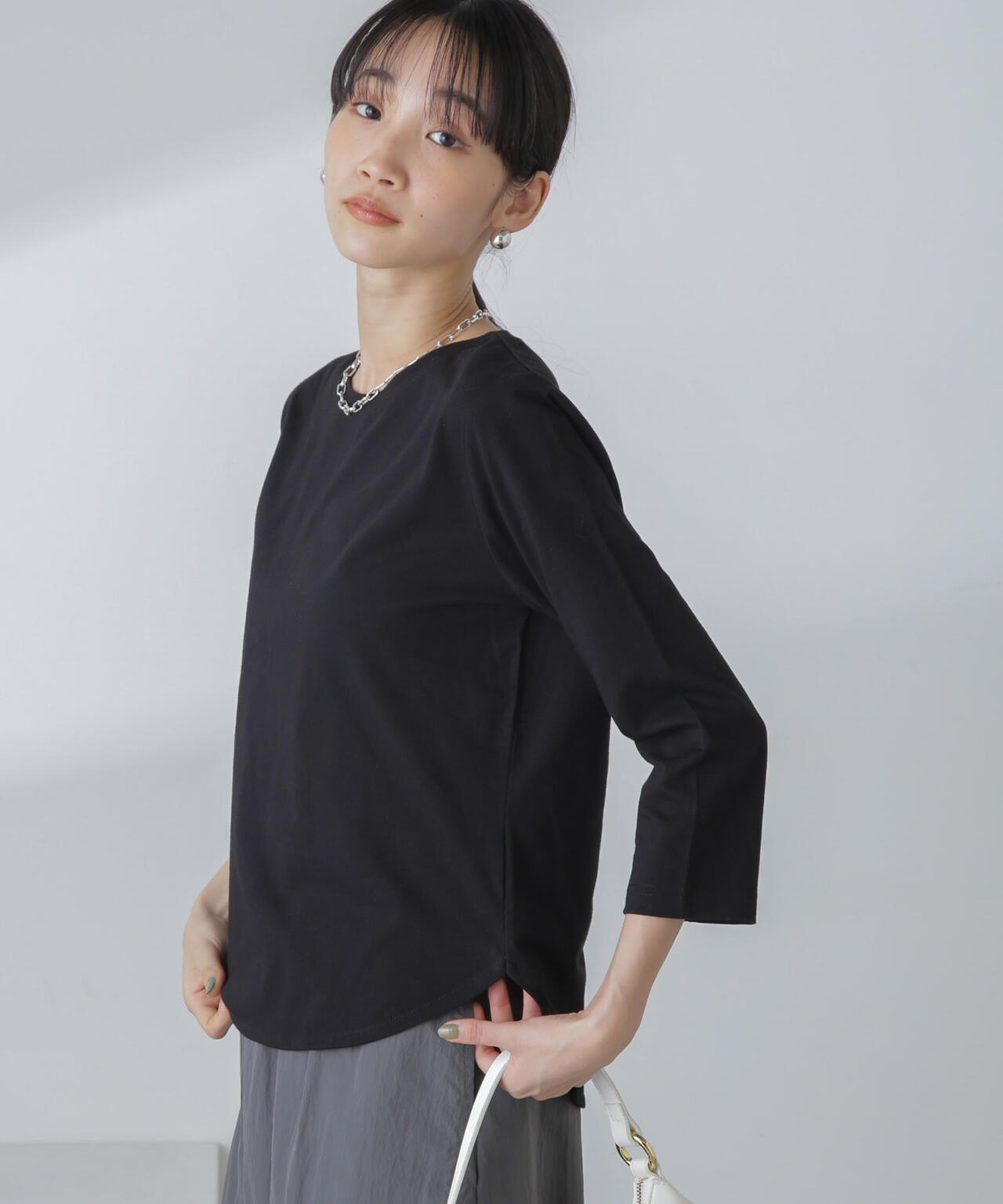 汗染み防止加工接触冷感7分袖カットソー 6734123304