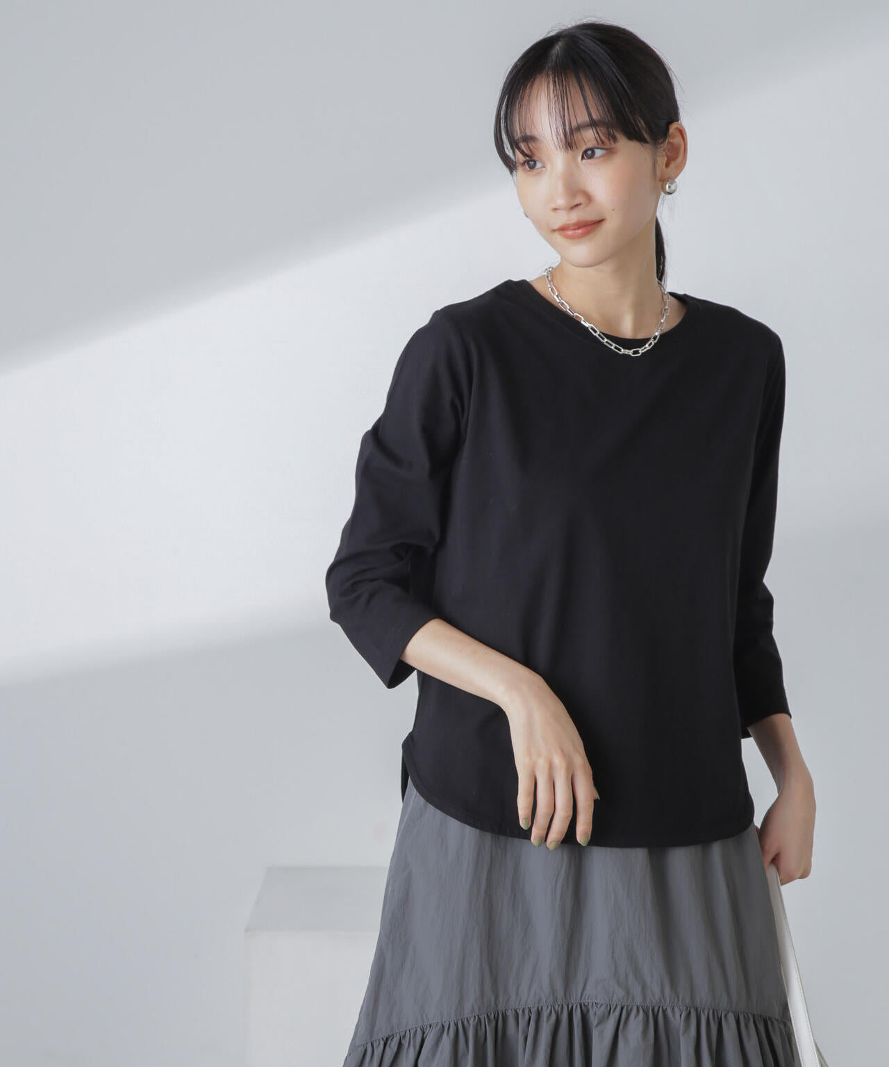 汗染み防止加工接触冷感7分袖カットソー 6734123304