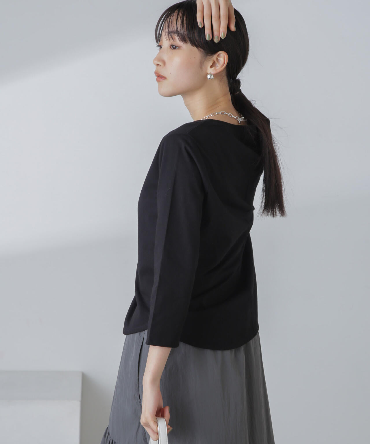 汗染み防止加工接触冷感7分袖カットソー 6734123304