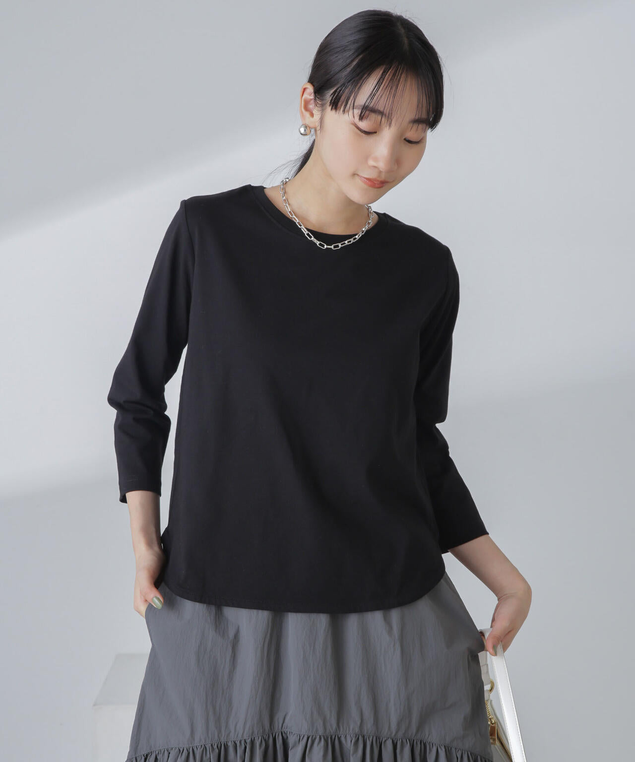 汗染み防止加工接触冷感7分袖カットソー 6734123304