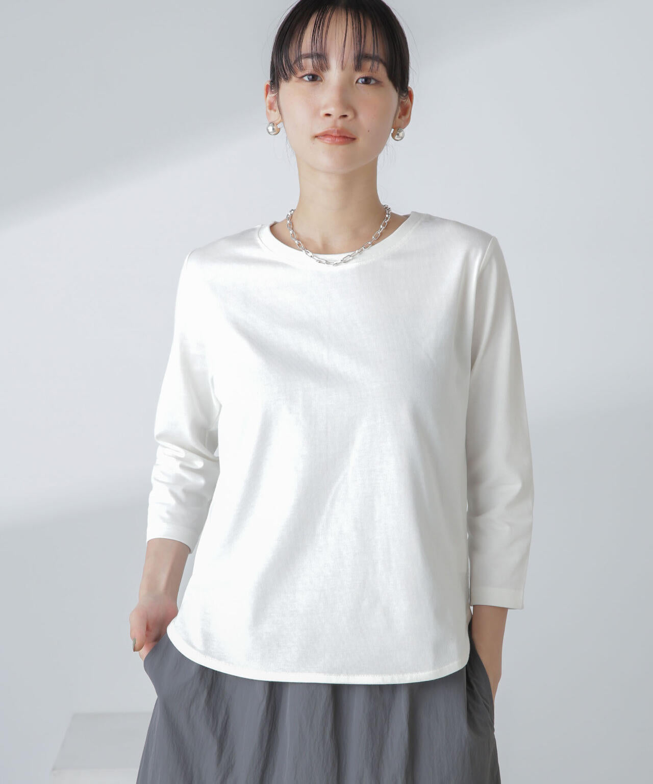 汗染み防止加工接触冷感7分袖カットソー 6734123304