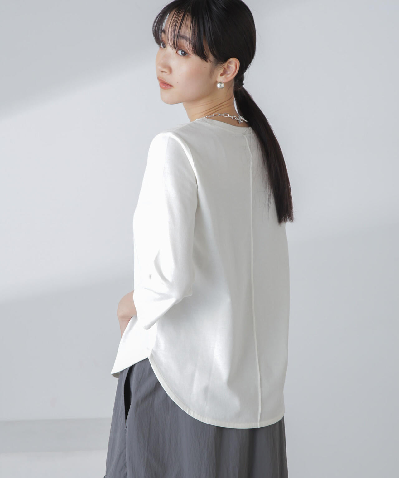 汗染み防止加工接触冷感7分袖カットソー 6734123304