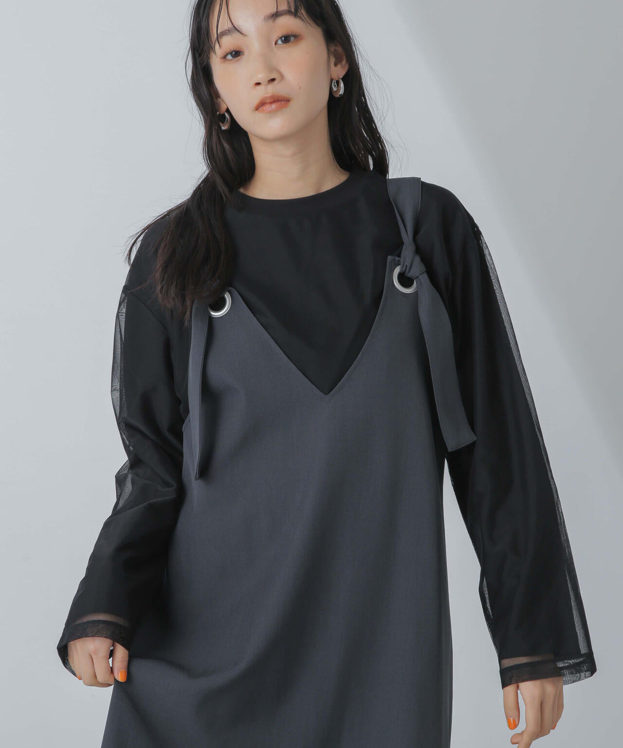 チュールレイヤードロングスリーブTシャツ 6734123307