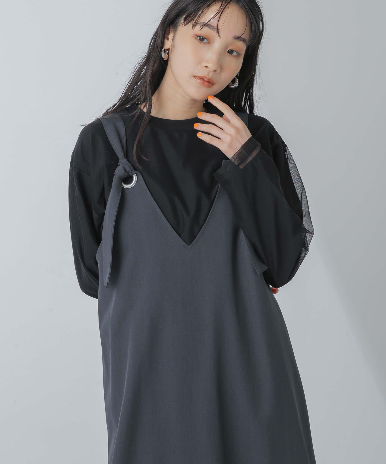 チュールレイヤードロングスリーブTシャツ 6734123307
