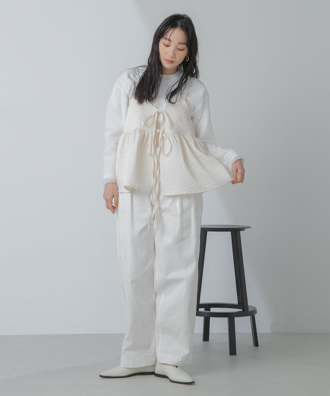 チュールレイヤードロングスリーブTシャツ 6734123307