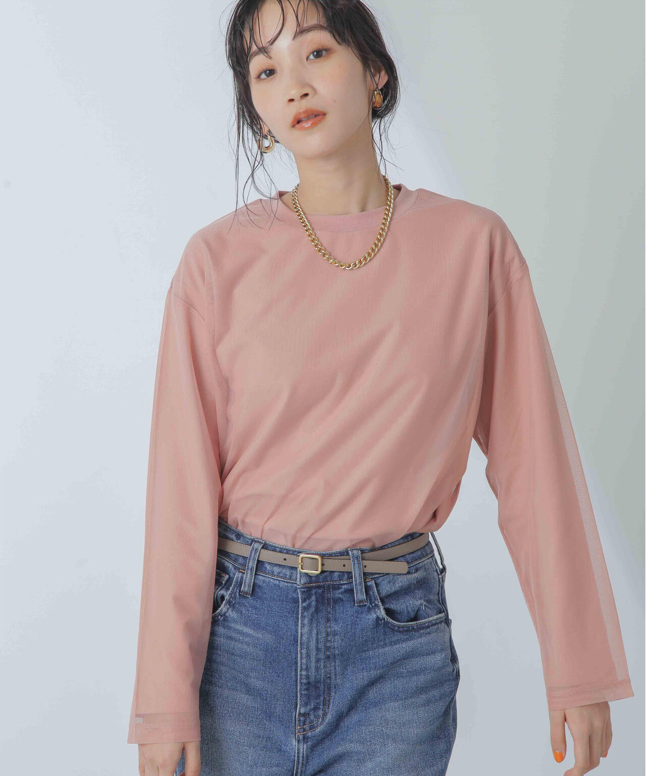 チュールレイヤードロングスリーブTシャツ 6734123307