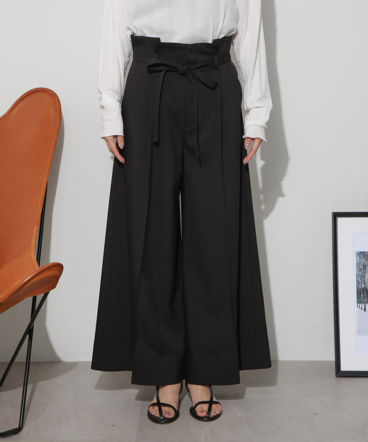 ベルト付きハイウエストワイドパンツ 6734127305