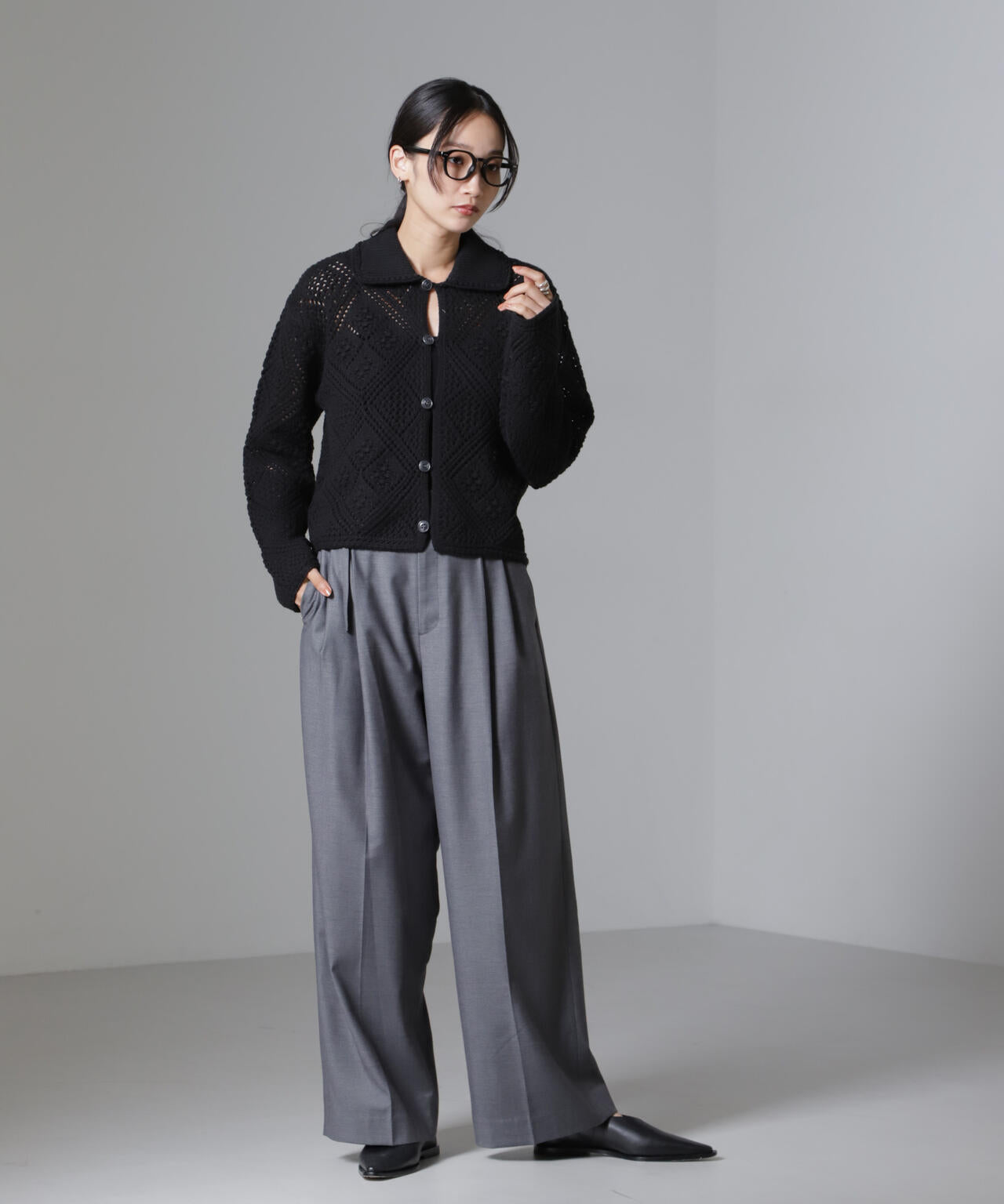 クロシェ風ニットカーディガン 6734222302