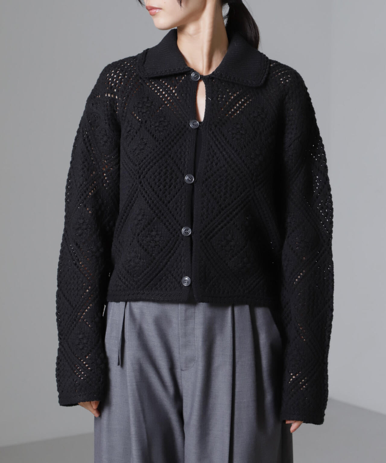 クロシェ風ニットカーディガン 6734222302