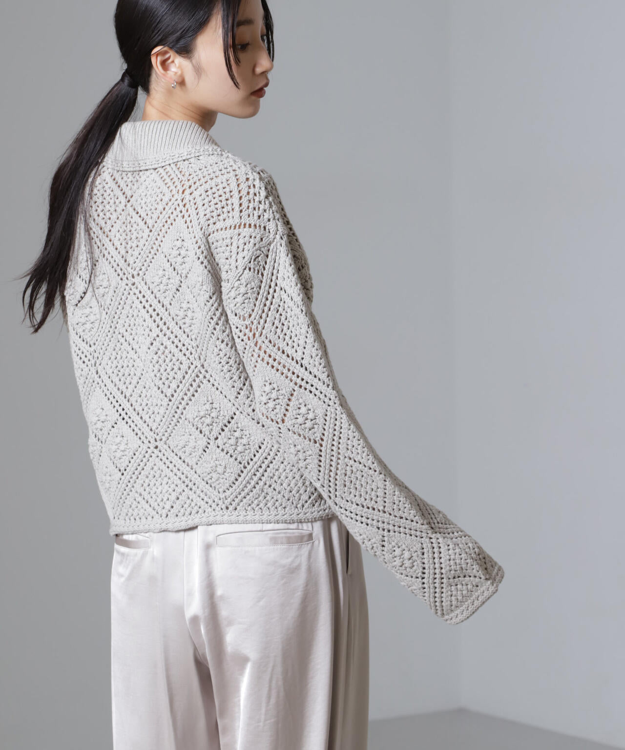 クロシェ風ニットカーディガン 6734222302