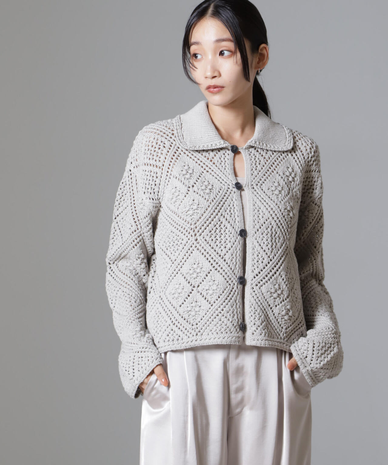 クロシェ風ニットカーディガン 6734222302