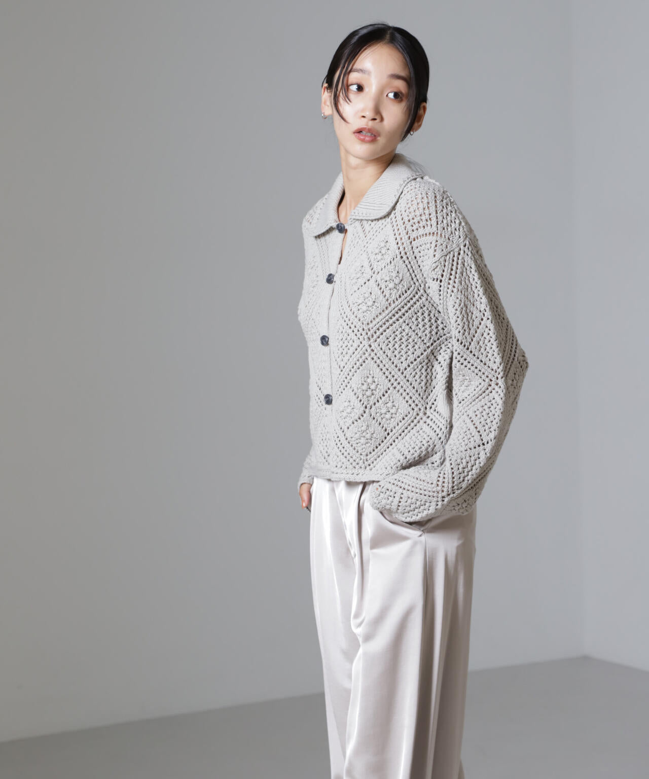 クロシェ風ニットカーディガン 6734222302