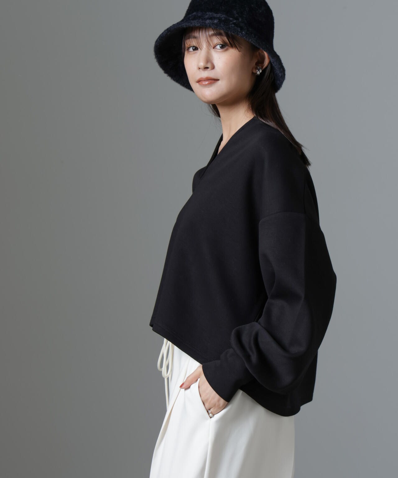 裏起毛ダンボールカットキーネックトップス(セットアップ可) 6734223325